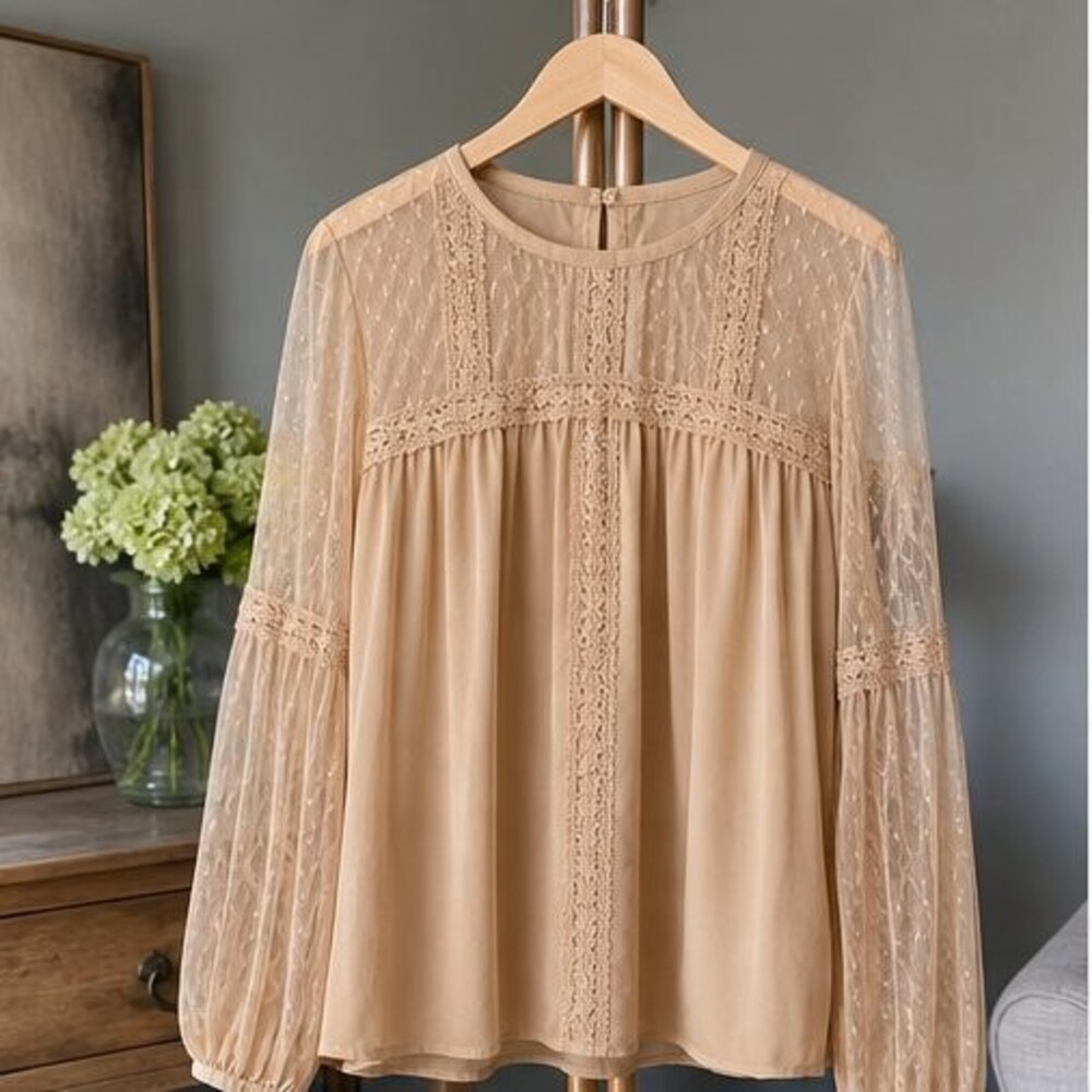 Camel Lace Trim Top